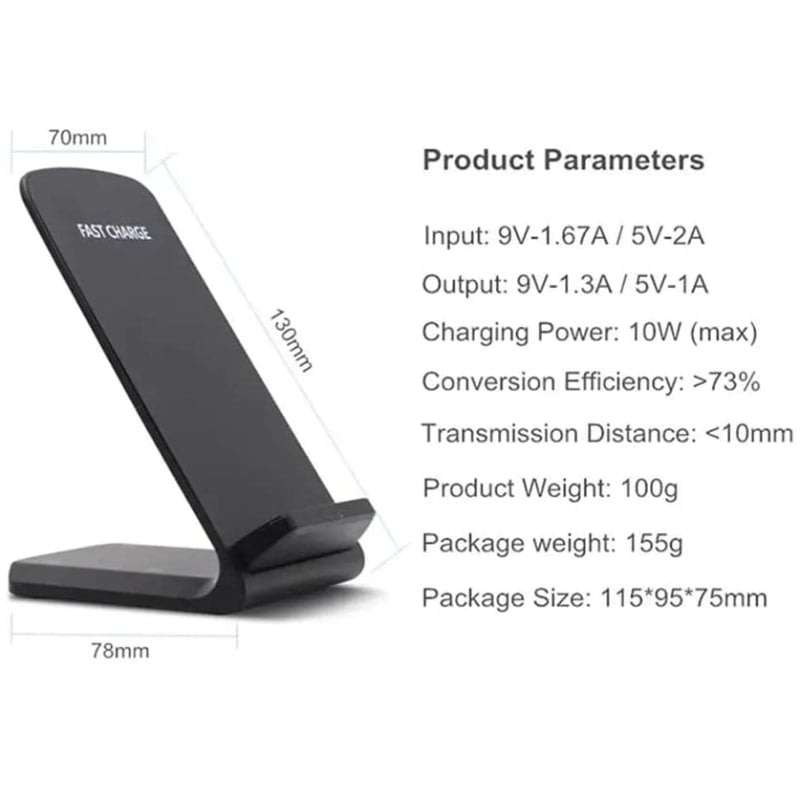 Qi Wireless Charger Quick Charge Dock Stand Base-Black