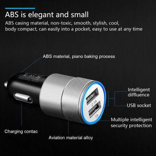 Aluminum Car Charger Double USB Fast Charging