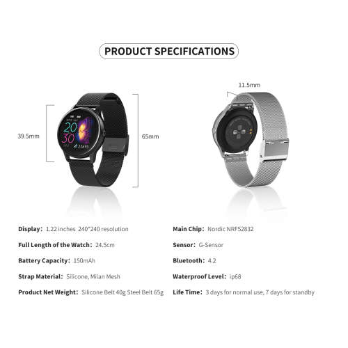 DT88 IP68 Waterproof Smartwatch - Pink Silicone