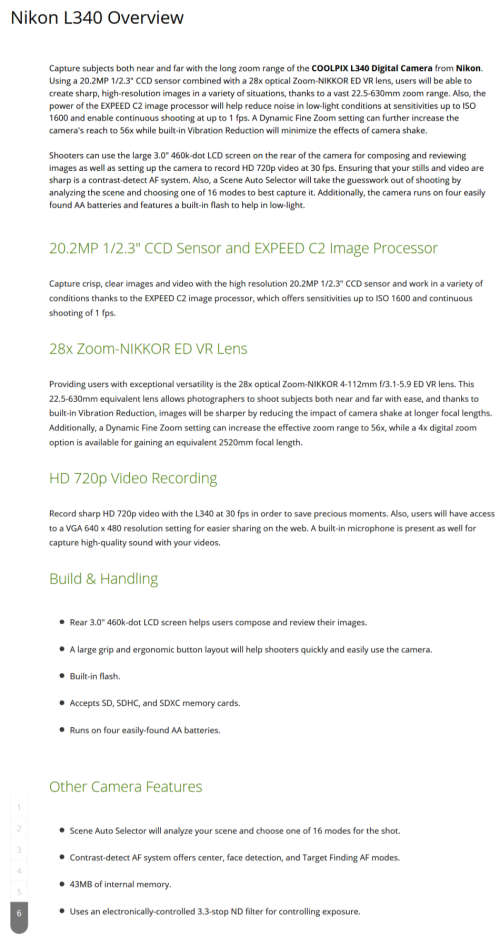 Nikon CoolPix L340 20 MegaPixels Digital Camera 28x Optical Zoom HD