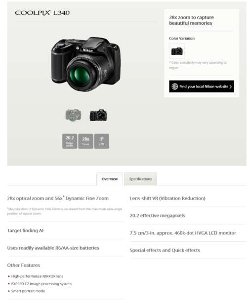 Nikon CoolPix L340 20 MegaPixels Digital Camera 28x Optical Zoom HD