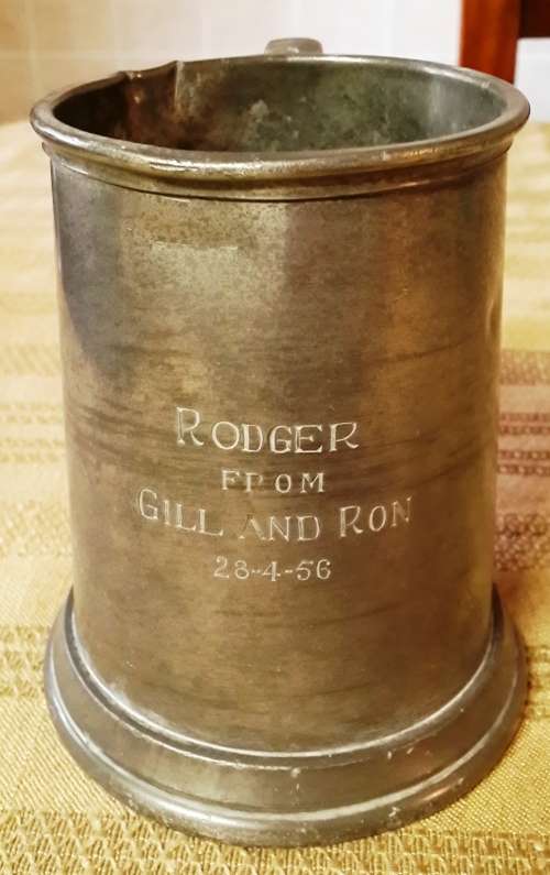 Heavy PEWTER TANKARD. Bit dented and unpolished.