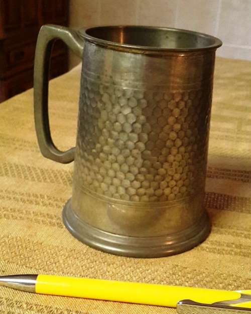 PEWTER TANKARD. Bit dented and unpolished.