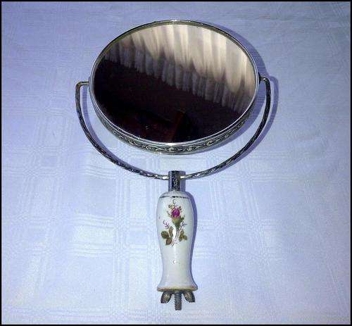Real Antique!!!      Screw-on  Shaving Mirror.        (porcelain-handle)