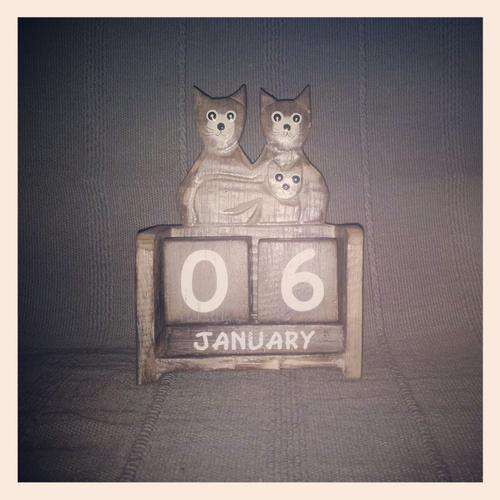 Solid hand painted wooden cat calendar. Perfect desk accessory for your office desk.