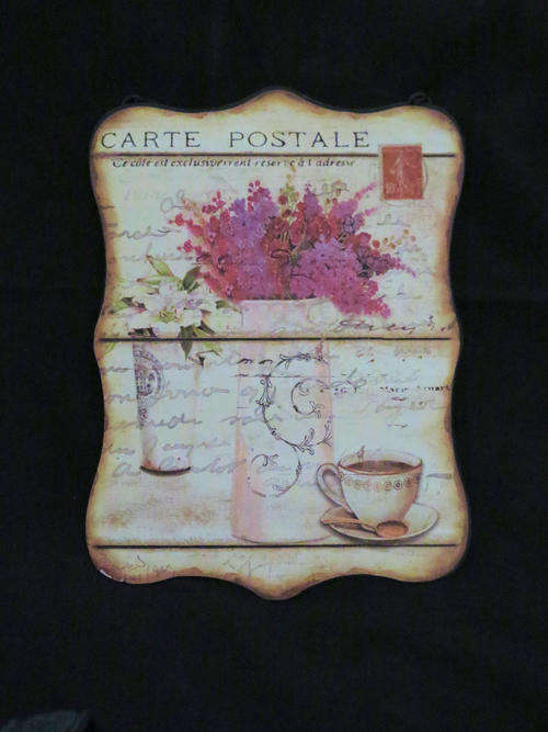 Beautiful vintage look flower postcard metal wall hanging 19 x 27 cm
