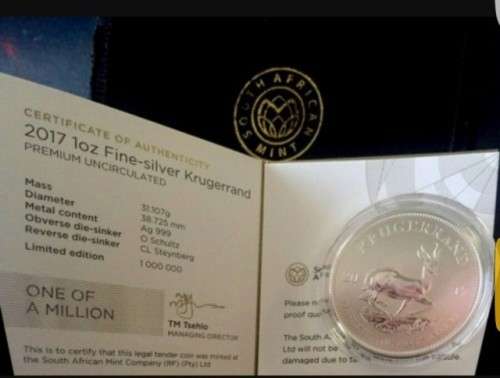 1 Oz Silver Krugerrand For The Kruger Rand 50th Anniversary #2017 **Limited Mintage** - 50 Available