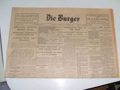 TWO OLD ''DIE BURGER '' NEWSPAPERS