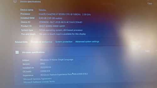 HP 15-da2002ni  i7-10 Gen 8GB RAM 250GB SDD 15.6" Notebook