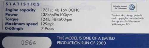 CORGI/VANGUARDS 1/43 SCALE - VOLKSWAGEN GOLF Mk2 GTi 16V LTD. ED. RHD (NEW BOXED)