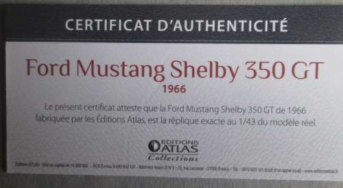 ATLAS 1/43 SCALE - 1966 FORD MUSTANG SHELBY 350 GT (NEW BOXED)