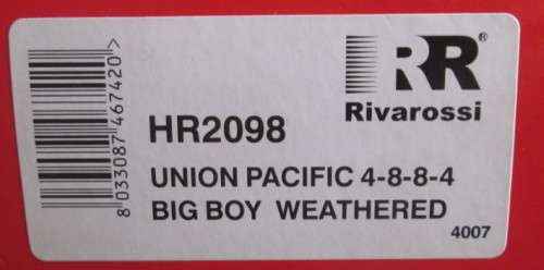 RIVAROSSI HO SCALE - UP 4-8-8-4 BIG BOY WEATHERED STEAM LOCO SOUND & DCC - BOXED