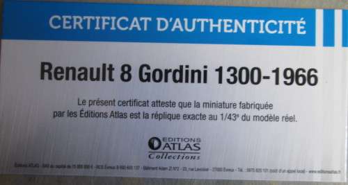 ATLAS 1/43 SCALE - 1966 RENAULT 8 GORDINI 1300  (NEW BOXED)