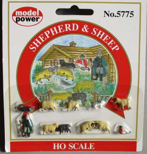 MODEL POWER HO SCALE - SHEPHERD & SHEEP (NEW CARDED)