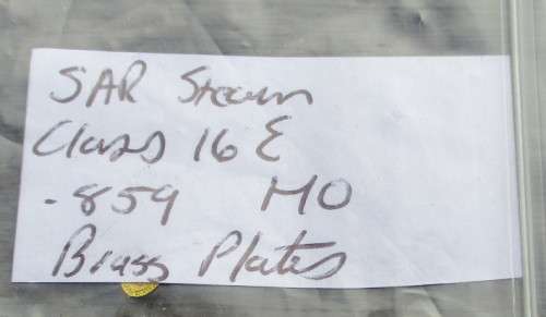 HO SCALE - SAR STEAM LOCO CLASS 16E BRASS PLATES, 859