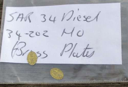 HO SCALE - SAR DIESEL LOCO CLASS 34 BRASS PLATES, 34-202