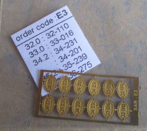 CMD HO SCALE - SAR BRASS E3 LOCO NUMBER PLATES (NEW)