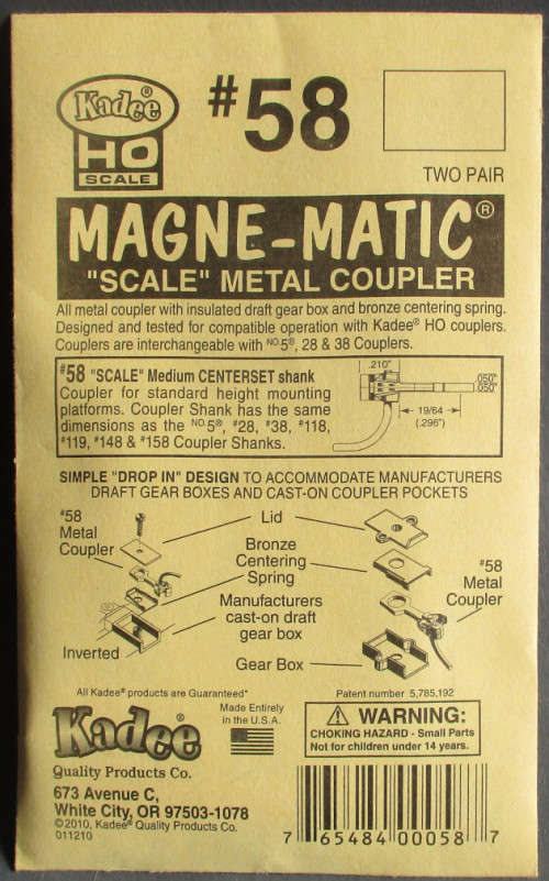 KADEE HO SCALE -  COUPLING # 58 MAGNE-MATIC - NEW IN PKT