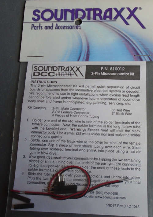 SOUNDTRAXX  HO SCALE - 2-PIN MICROCONNECTOR KIT IN PKT