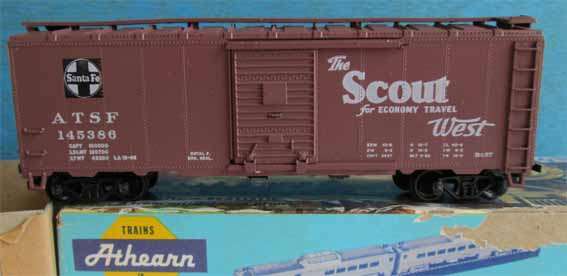 ATHERN 40' BOX CAR, ATSF "THE SCOUT" in HO (BOXED)