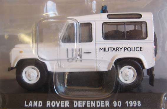 1998 LAND ROVER 90 DEFENDER, MILITARY POLICE in 1/43 SCALE (CARDED)