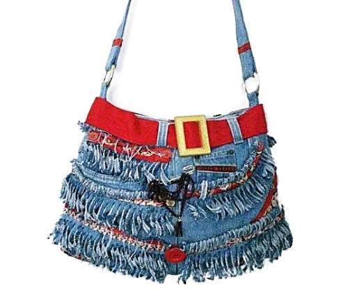 Denim Handbag featuring Indian Silk trim - Large