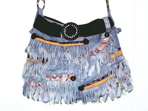 Stunning Denim Handbag with Fringes, Extra Large Size