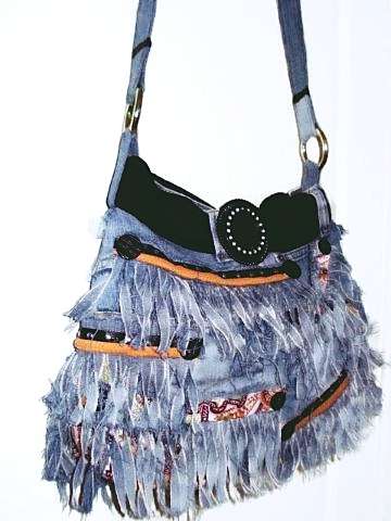 Stunning Denim Handbag with Fringes, Extra Large Size