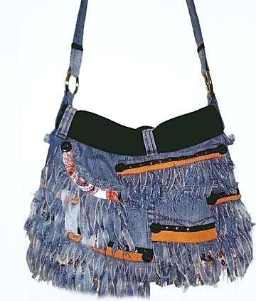 Stunning Denim Handbag with Fringes, Extra Large Size