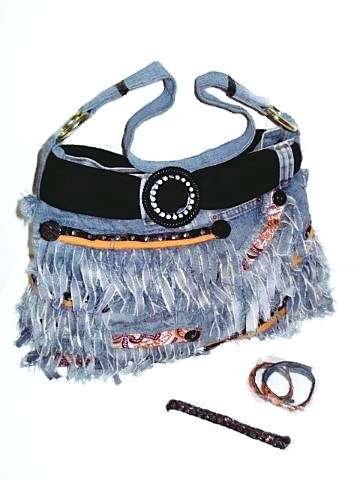 Stunning Denim Handbag with Fringes, Extra Large Size