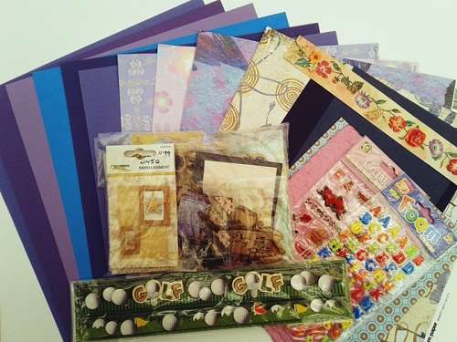 Scrapbooking Kit - Board, Paper, Border, Alphabet and Embellishments