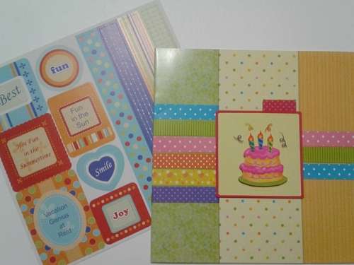 Scrapbooking Kit - Board, Paper, Stickers, Alphabet and Embellishments