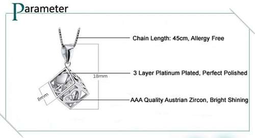 Cubic Zirconia inside a Platinum Plated Square Box Pendant with Chain