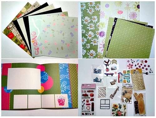 Scrapbooking Kit - Board, Paper, Stickers, Alphabet and Embellishments