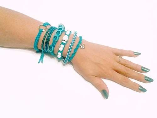 Stacking bracelets set - 7 piece Teal & Silver Set