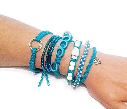 Stacking bracelets set - 7 piece Teal & Silver Set