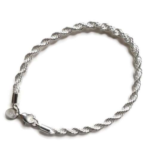 Sterling Silver Rope Chain Bracelet 19cm - S925