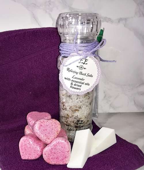 Lavender Bath Salts & Cocoa Butter Bath Fizzies in Gift Bag