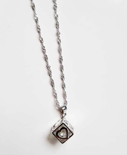 Cubic Zirconia inside a Platinum Plated Square Box Pendant with Chain