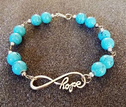Bracelet with Turquiose Beads & Silver Hope Link Charm
