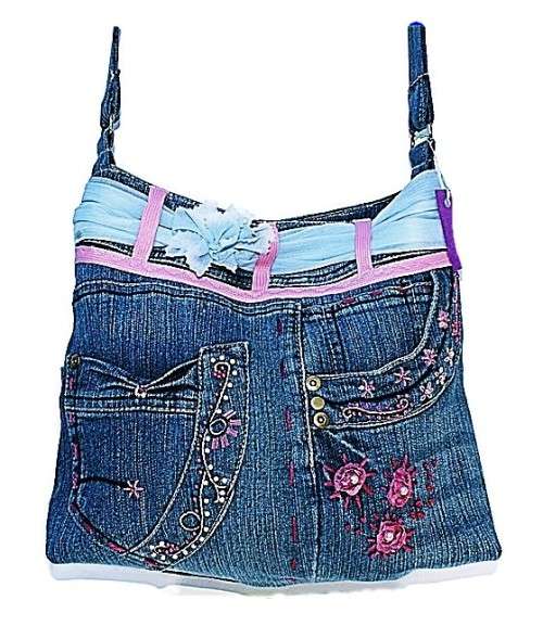 Denim Handbag featuring 5 pockets with Pink accessories - Medium