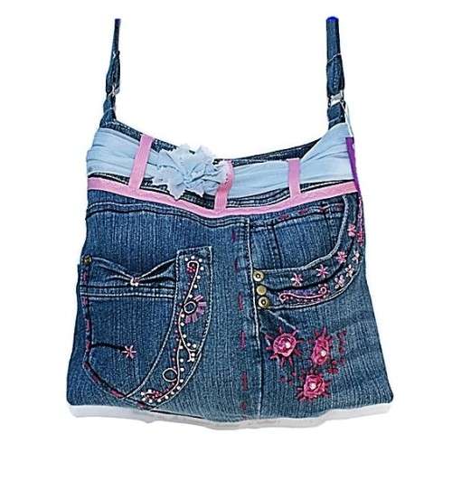 Denim Handbag featuring 5 pockets with Pink accessories - Medium
