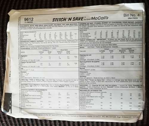 McCalls Pattern 9612 - Easy Stitch and Save - Size Med-Large