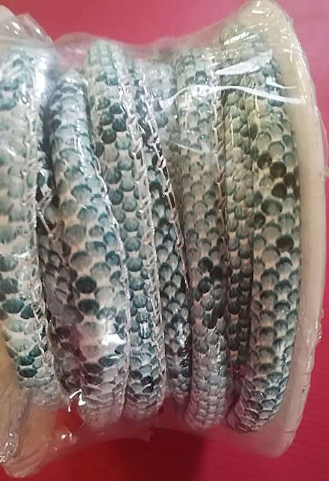 Snakeskin Printed Round Leather 5mm- Turquoise