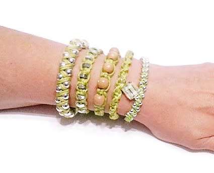 Stacking bracelets set - 5 piece Silver & Lime Green
