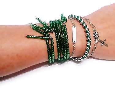 Stacking bracelets set - 6 piece Silver & Forest Green