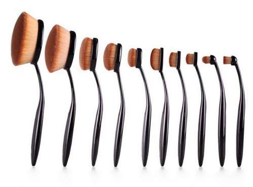 Oval Makeup Brush 10 Piece Set - ***Full Black***