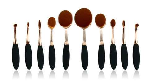 Oval Makeup Brush 10 Piece Set - ***Rose Gold*** ***Free Shipping to Major Centres***