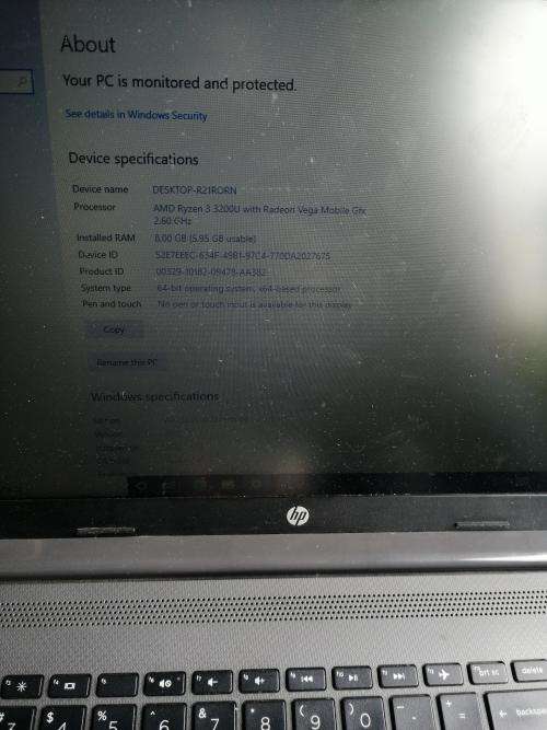 HP 255 G7 LAPTOP, AMD RYZEN 3 3200U WITH RADEON VEGA MOBILE GTX 2600MHZ, 8GB, 256GB,15.6 INCH SCREEN