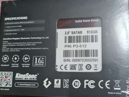 BRAND NEW SEALED - KINGSPEC 512GB SSD HARD DRIVE - 2.5 INCH - 3 YEAR LIMITED WARRANTY